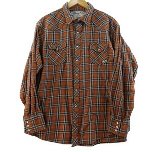 Wrangler Men's 2XL Pearl Snap Orange Plaid Western Flannel Shirt Long Sleeve